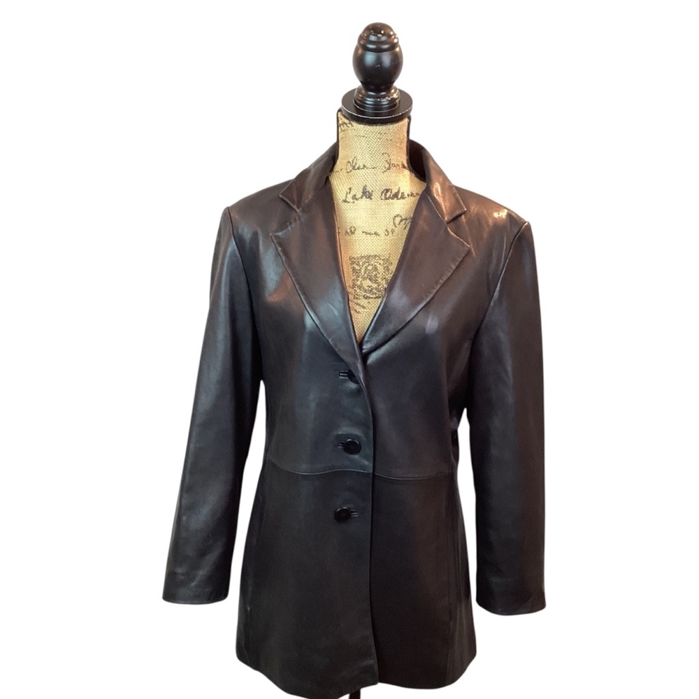 LNR Womens Large Leather 3 Button Jacket Black